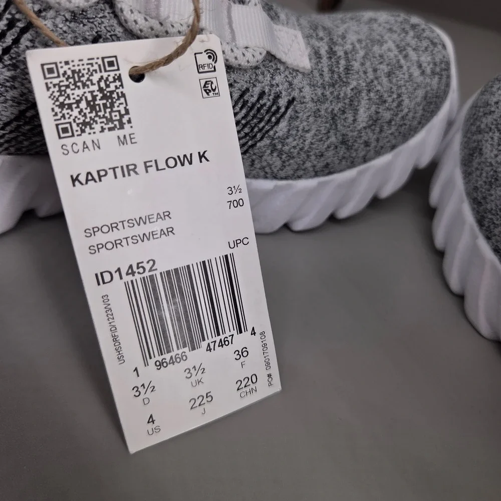 Adidas Kaptir Flow K Kids 4 Grey White Knit Running Sneakers ID1452 Athleisure